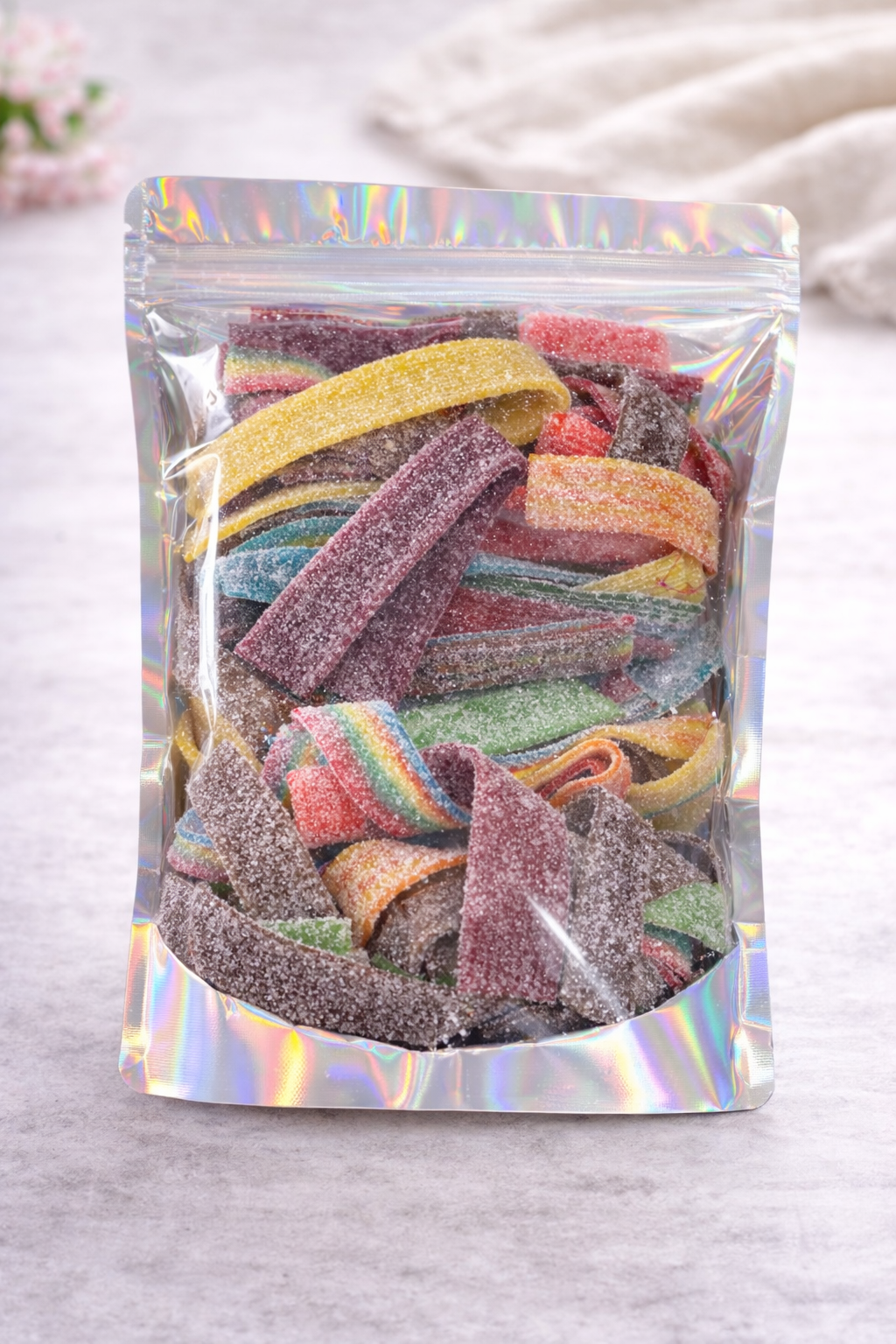 Rubans Arc-en-ciel AcidulĂ©s đ (500g)Le Bonbon Fun Qui Rend ComplĂštement Accro !( -PĂȘche-Fraise-Framboise-Cola-Pomme-Tutti-Frutti -Mangue-Chewing-Gum)