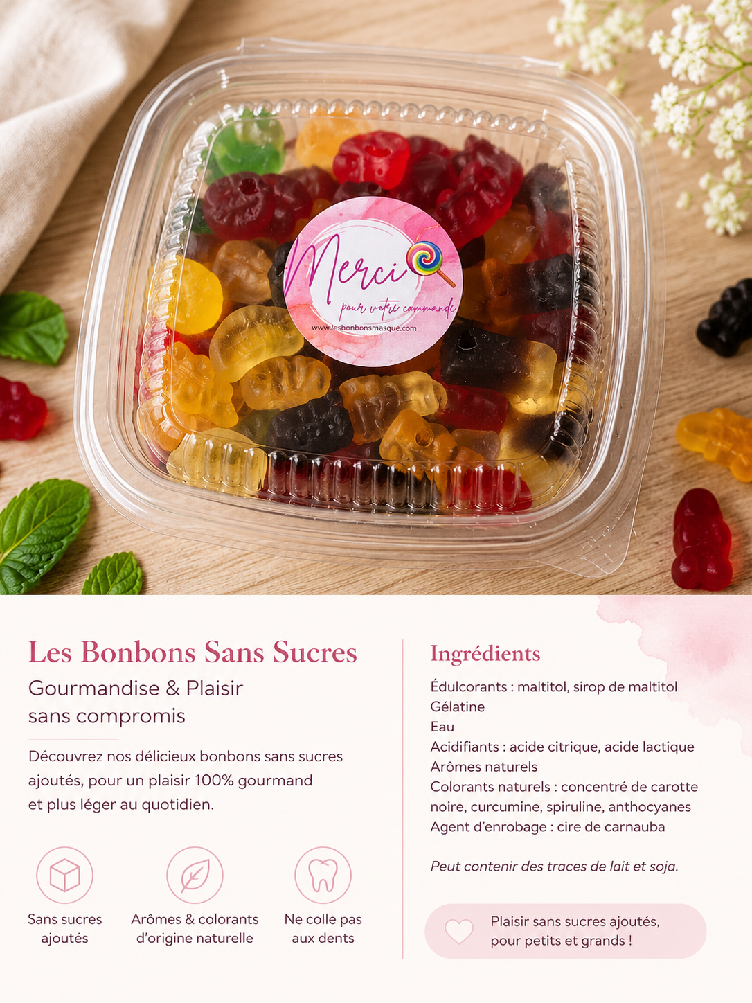 Mélange de bonbons sans Sucres (Ourson Salade Cola )450G