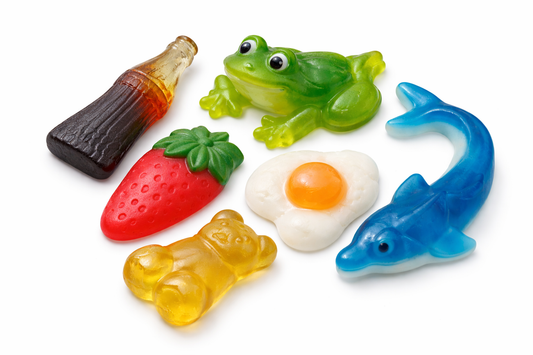 Bonbons XXL (lot de 6)Dauphin,Cola,Grenouille,Fraise,Œuf,Ourson
