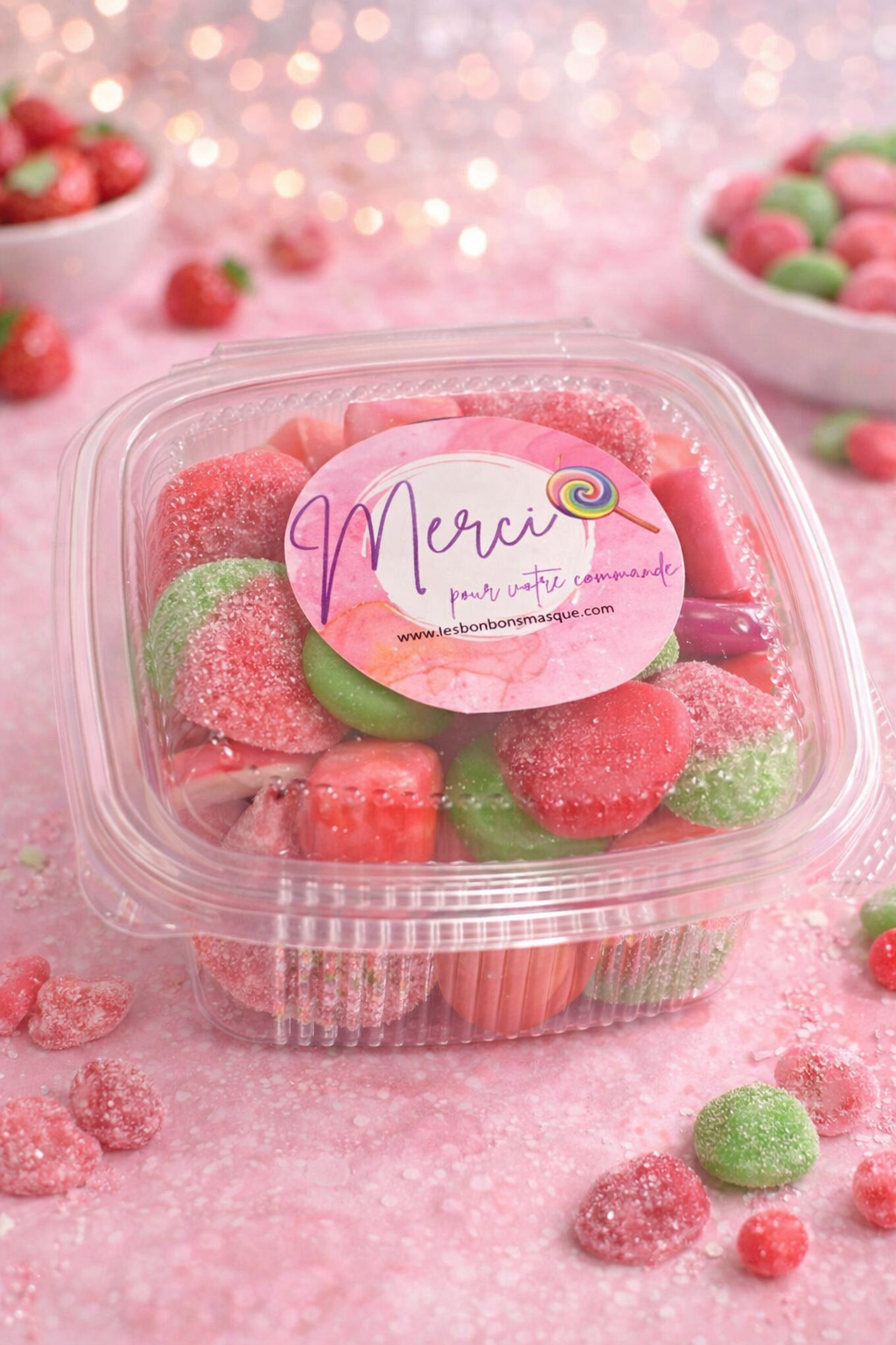 Boîte de Bonbons aux parfums Fraise 🍓 Délice Rosé (300G)