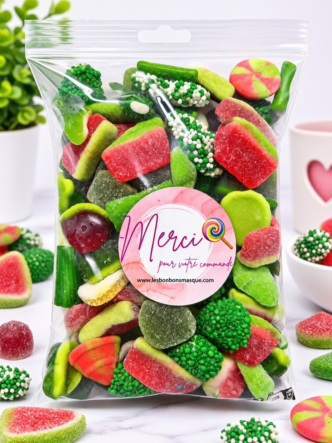 💚 Mix Bonbons Sucrés Lisses de couleur Vert Fruités – (800G)🍬