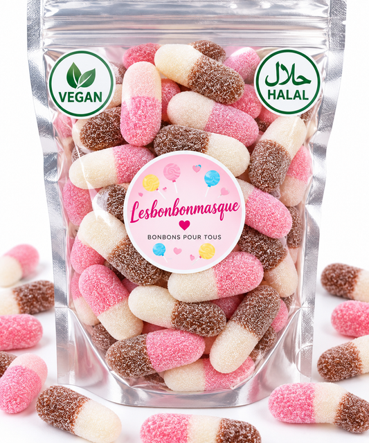 Mélange Briquettes Acidulés Parfum Cola ,Fraise,Pêche Vegan (100g)