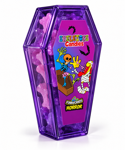 Cercueils Halloween – Bonbons Squelettes Multicolores Rose, Violet et Bleu 💀🎃