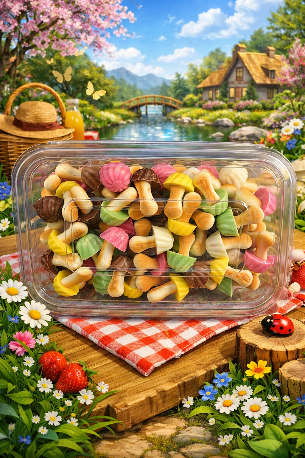 Boîte Gourmande 80 Champignons Chocolat – Caramel, Pistache, Banane & Fraise