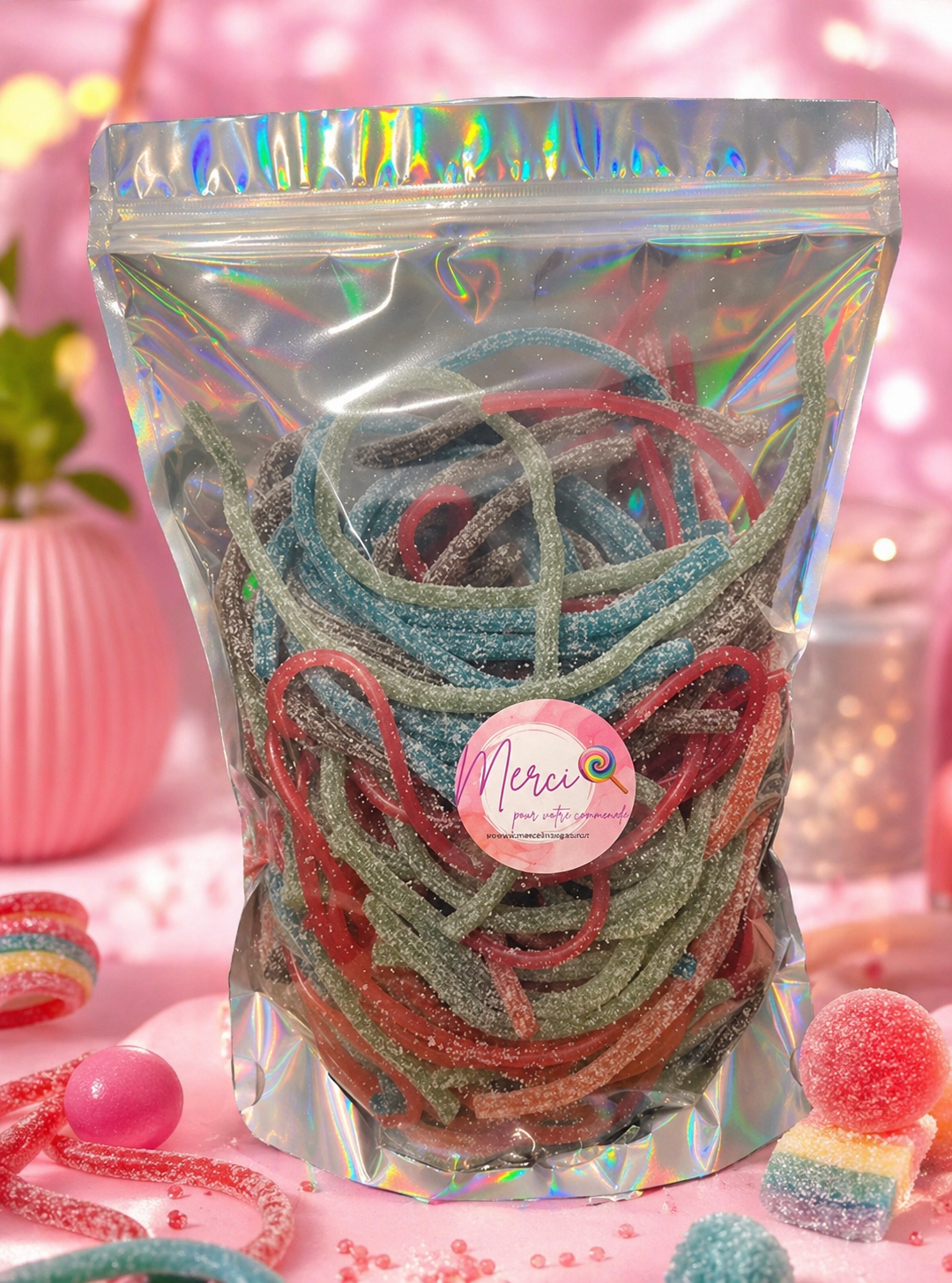 Assortiment de Lacets Acidulés Colorés
(500g)